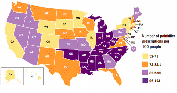 painkillers in america map